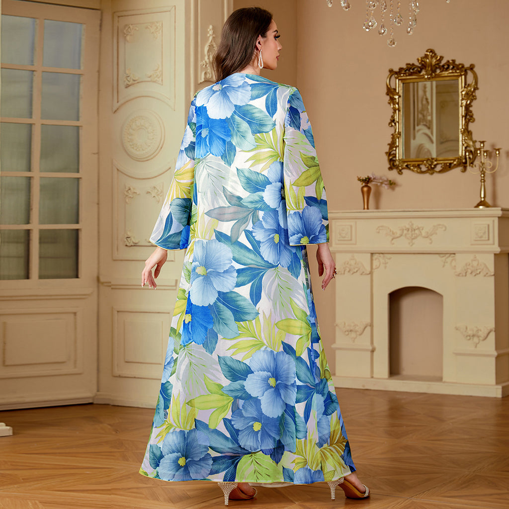 Damen Luftige Kaftan Robe mit prächtigen Blumenmustern Sovae