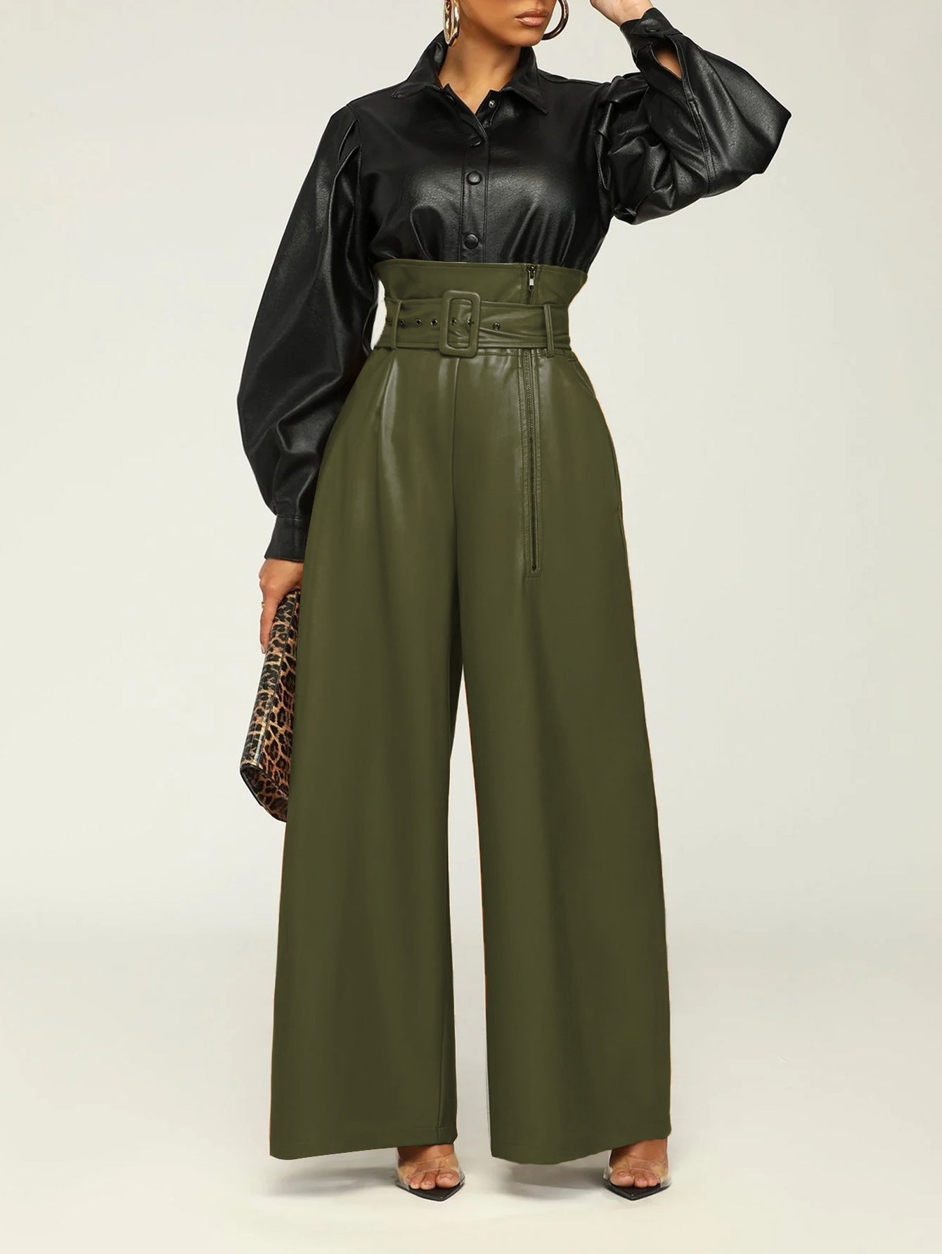 Damen Eleganter High-Waist Hosenanzug mit Gürtel Sovae