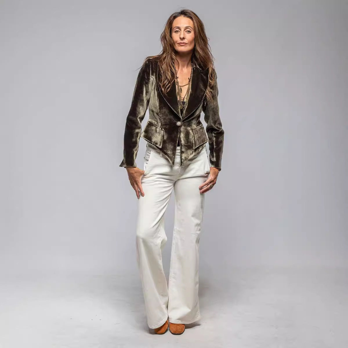 Damen eleganter taillierter Samtblazer Sovae