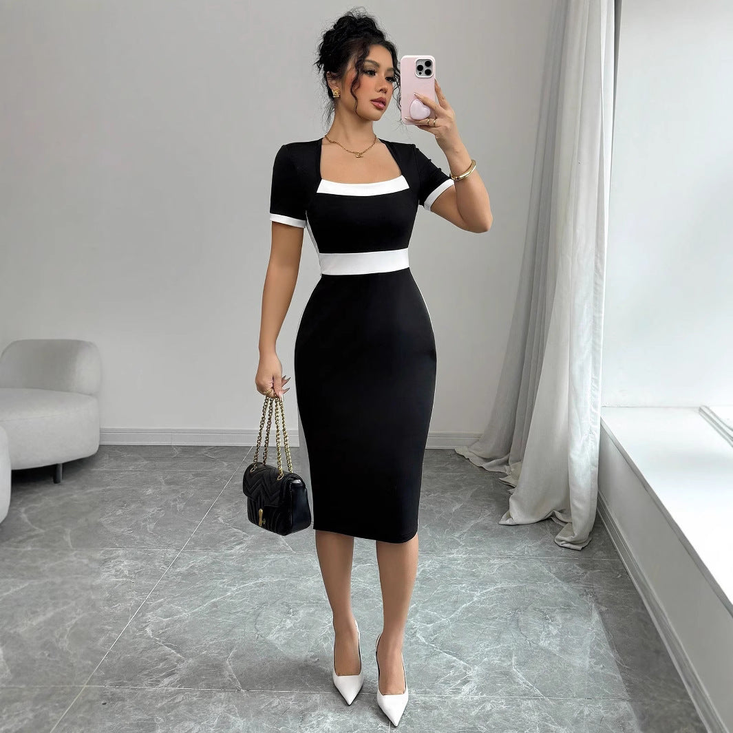 Damen figurbetontes Midi-Kleid mit Kontrastdetails Sovae