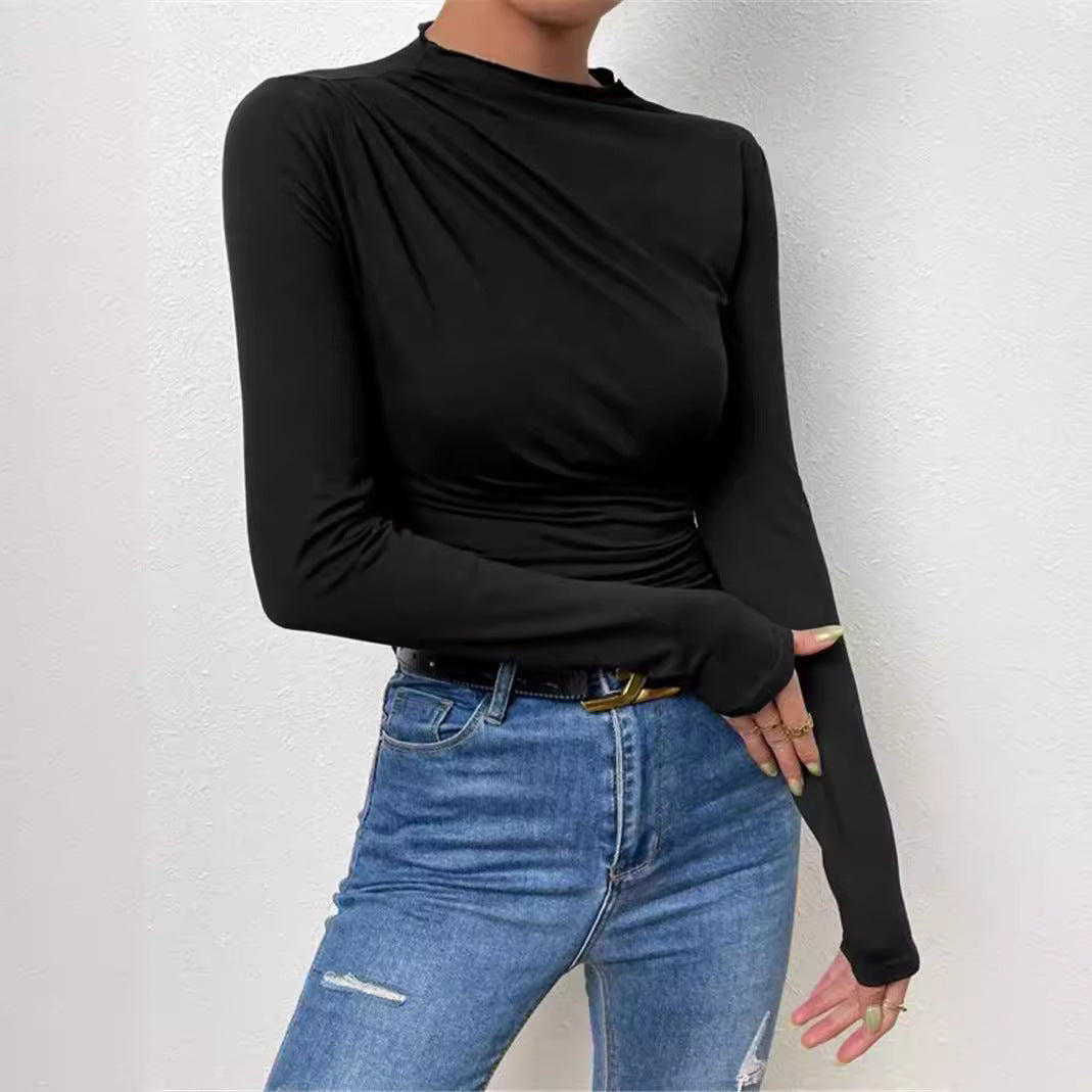 Damen Elegantes Longsleeve Shirt mit Raffungen Sovae
