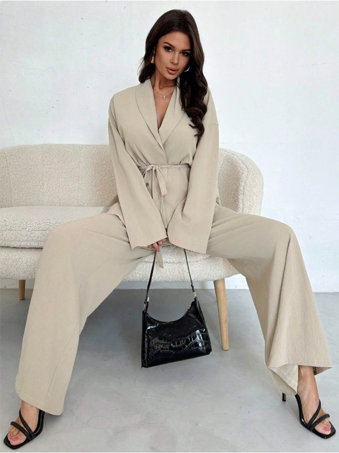 Damen Eleganter Oversized Jumpsuit mit Taillengürtel und breitem Bein Sovae