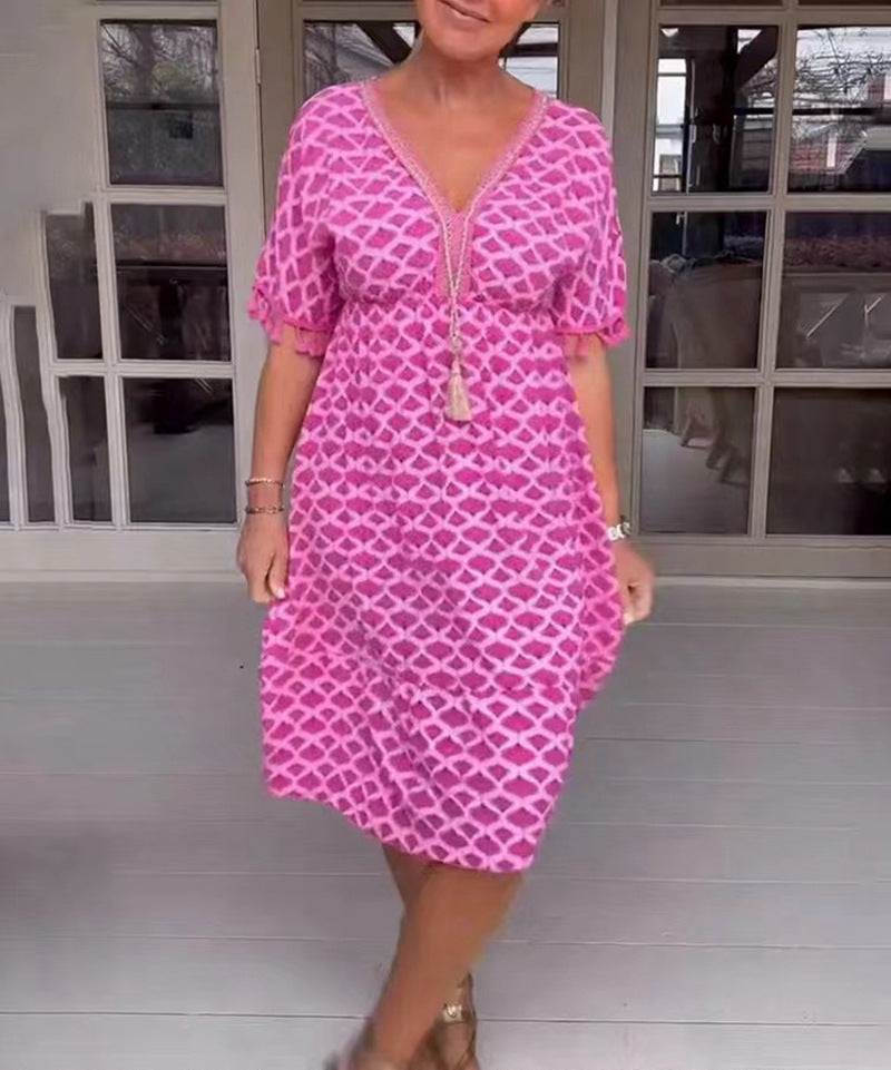 Damen V-Ausschnitt Sommerkleid mit fringing Details Sovae