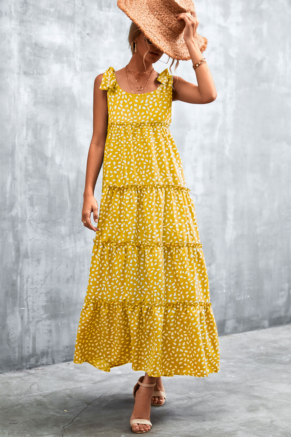 Damen Maxikleid mit verspieltem Volant und zartem Muster Sovae