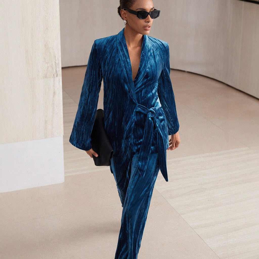 Damen elegantes und schimmerndes Set aus Blazer und Hose Sovae