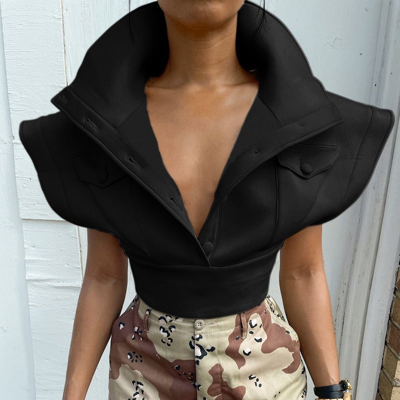 Damen Cropped Blazer mit oversized Kragen Sovae