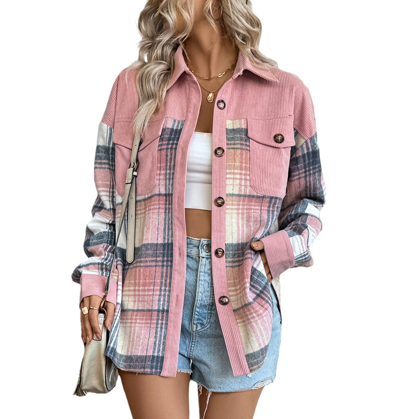 Damen lässige Karobluse mit oversized Schnitt und Komfort Sovae