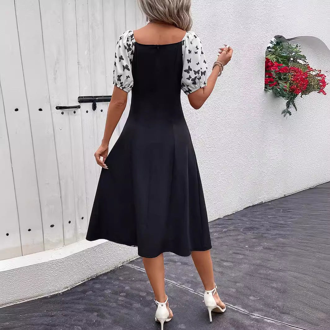 Damen Maxikleid mit schulterfreien Ärmeln und floralem Schmetterlingsdesign Sovae