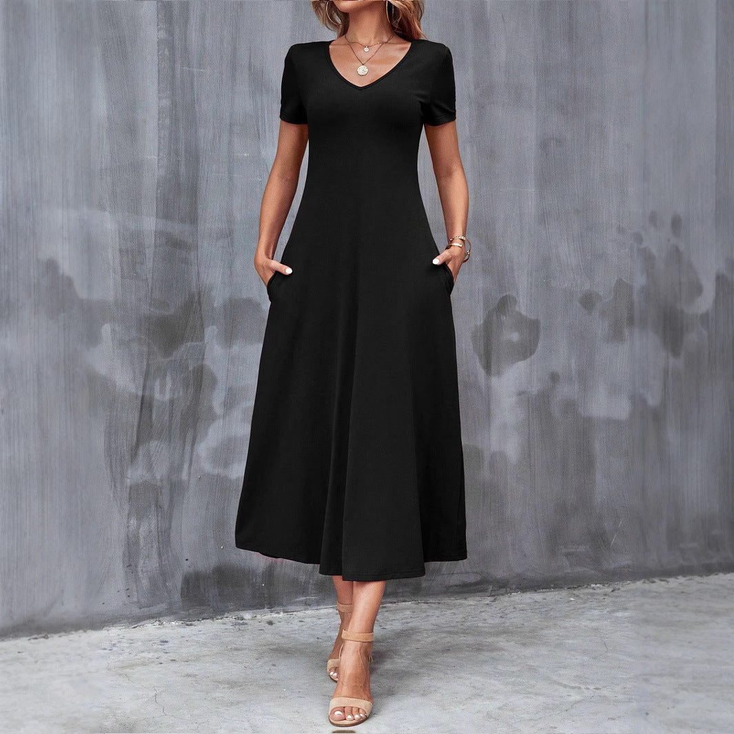 Damen Basi Maxikleid mit V-Ausschnitt und praktischen Taschen Sovae