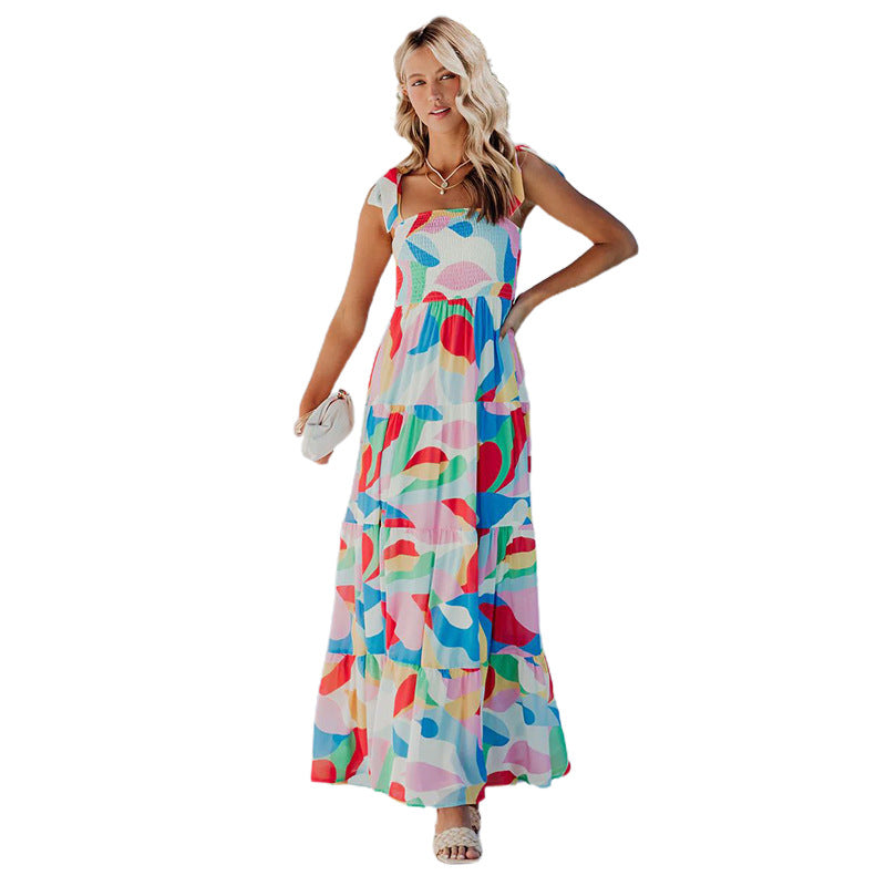 Damen Maxikleid mit buntem Grafikdesign und verstellbaren Trägern Sovae