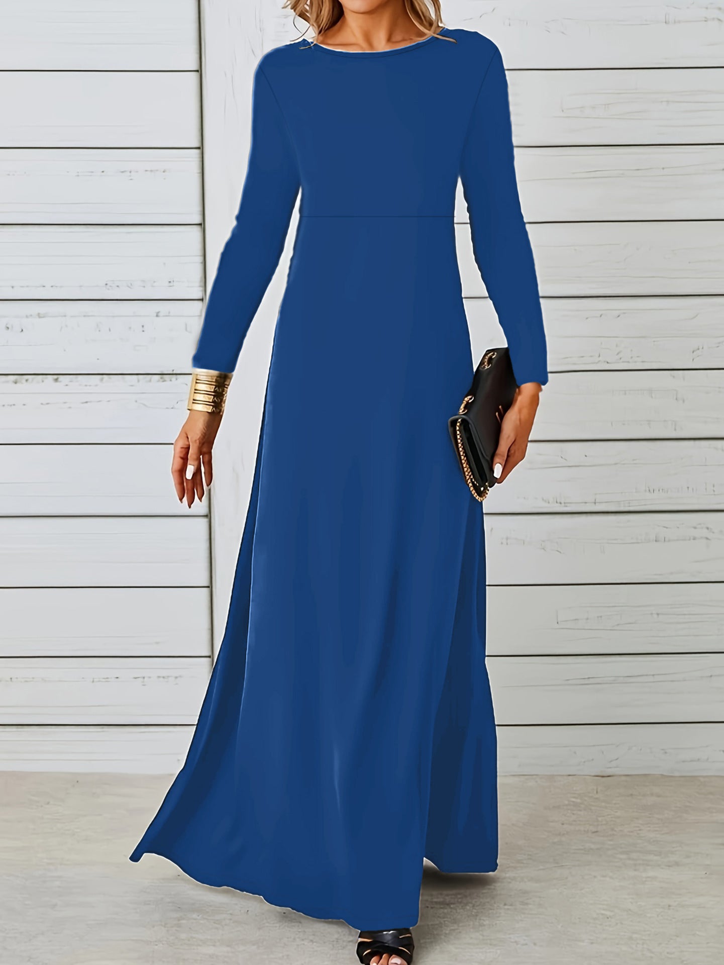 Damen elegantes Maxikleid mit langen Ärmeln und fließendem Schnitt Sovae