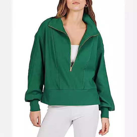 Damen sportlicher Fleece-Pullover mit Reißverschluss und lässigem Schnitt Sovae