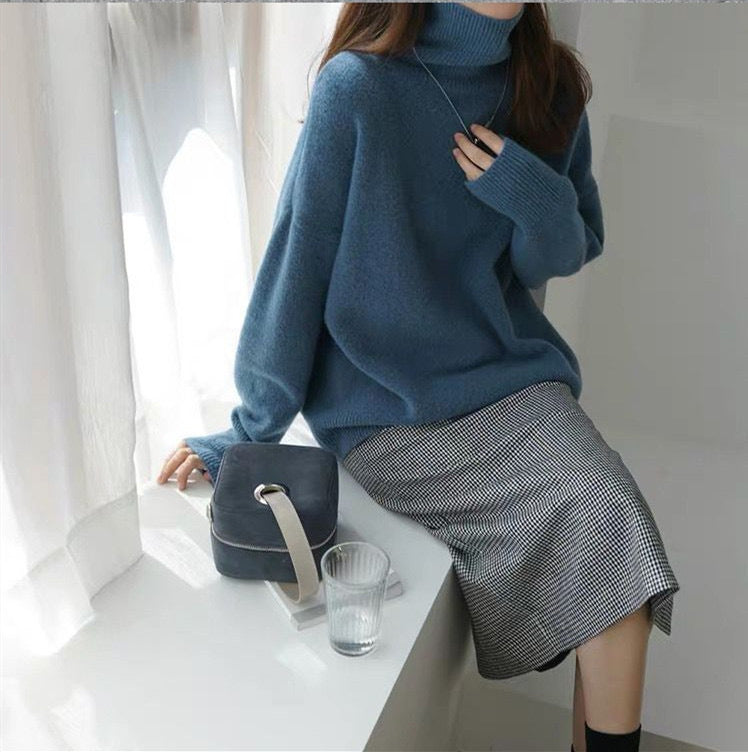 Damen Pullover mit hohem Kragen und weichem Materialmix Sovae