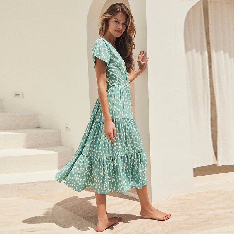 Damen Luftiges Maxi-Kleid mit V-Ausschnitt und Volant Sovae