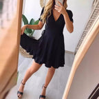 Damen Wickelkleid mit schwingendem Rock und dekorativem Bindegürtel Sovae