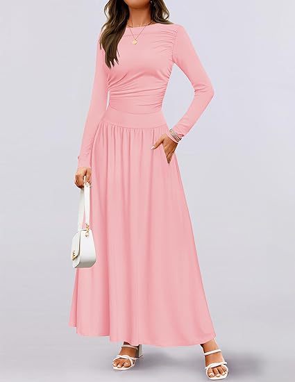 Damen Maxikleid mit langem Arm und eleganter Raffung Sovae