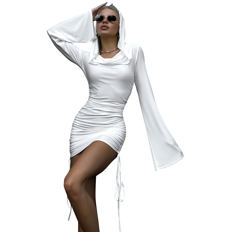 Damen figurbetontes Minikleid mit Raffungen und langen Ärmeln Sovae