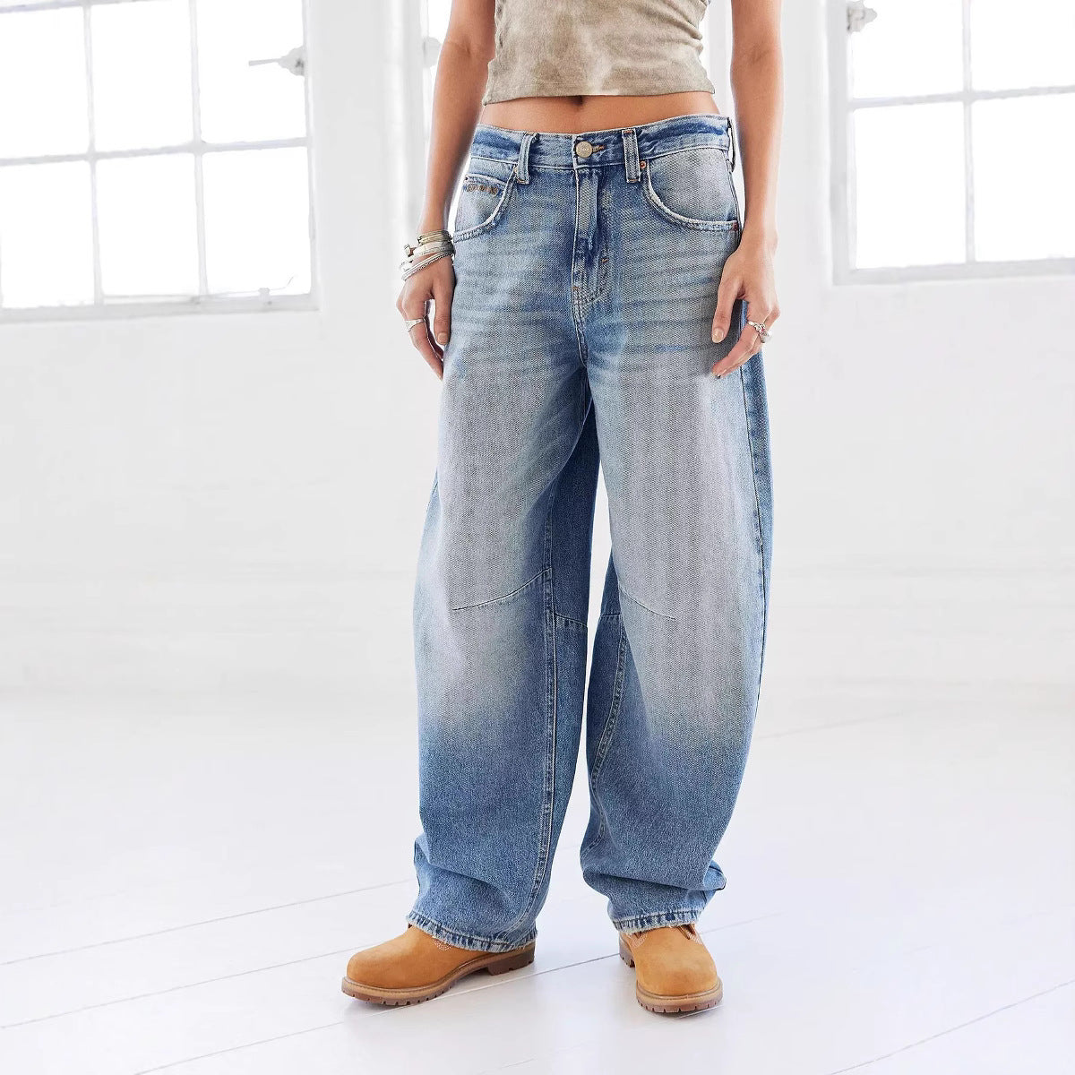 Damen Weit geschnittene Jeans mit lässigen Waschungseffekten Sovae