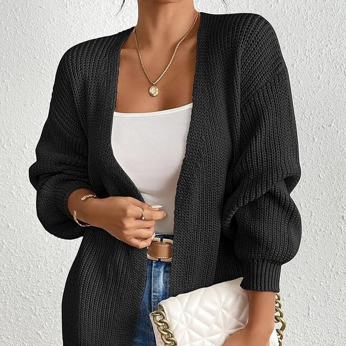 Damen lässige Strickjacke mit oversize Ärmeln und V-Ausschnitt Sovae