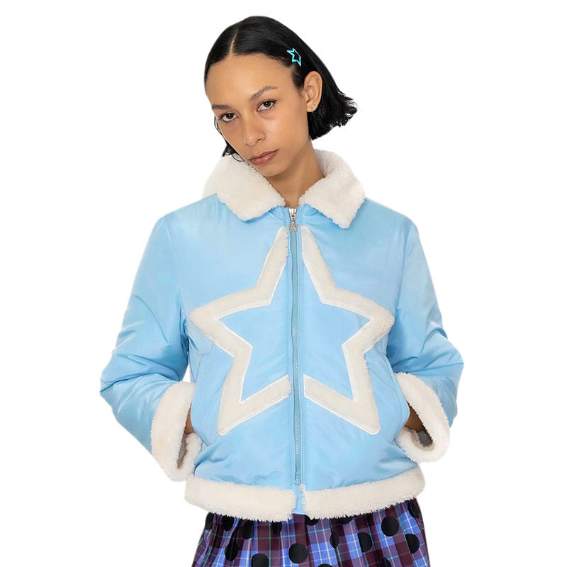 Damen modische Steppjacke mit Fleece-Kragen und Stern-Applikation Sovae