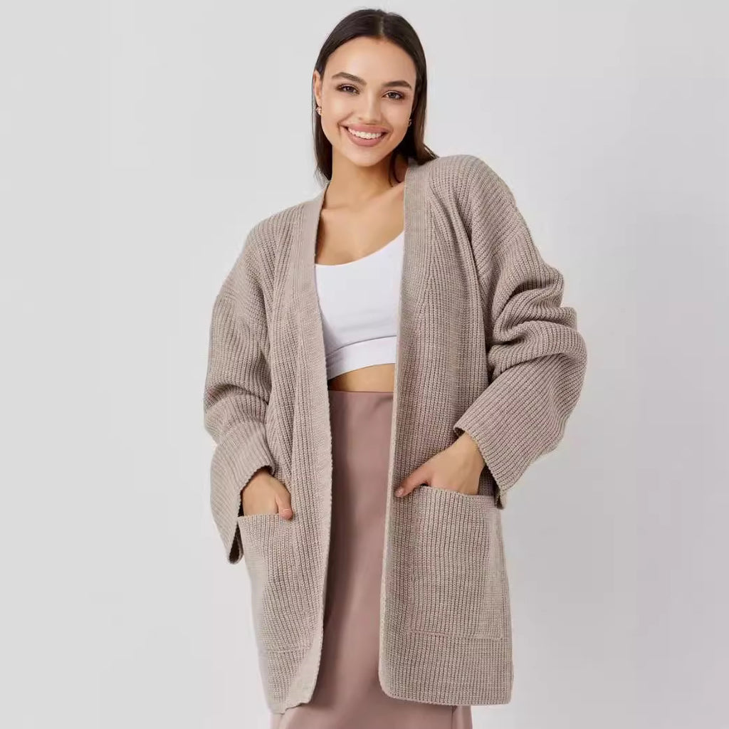 Damen Großer Strickcardigan mit voluminösen Ärmeln und praktischen Taschen Sovae