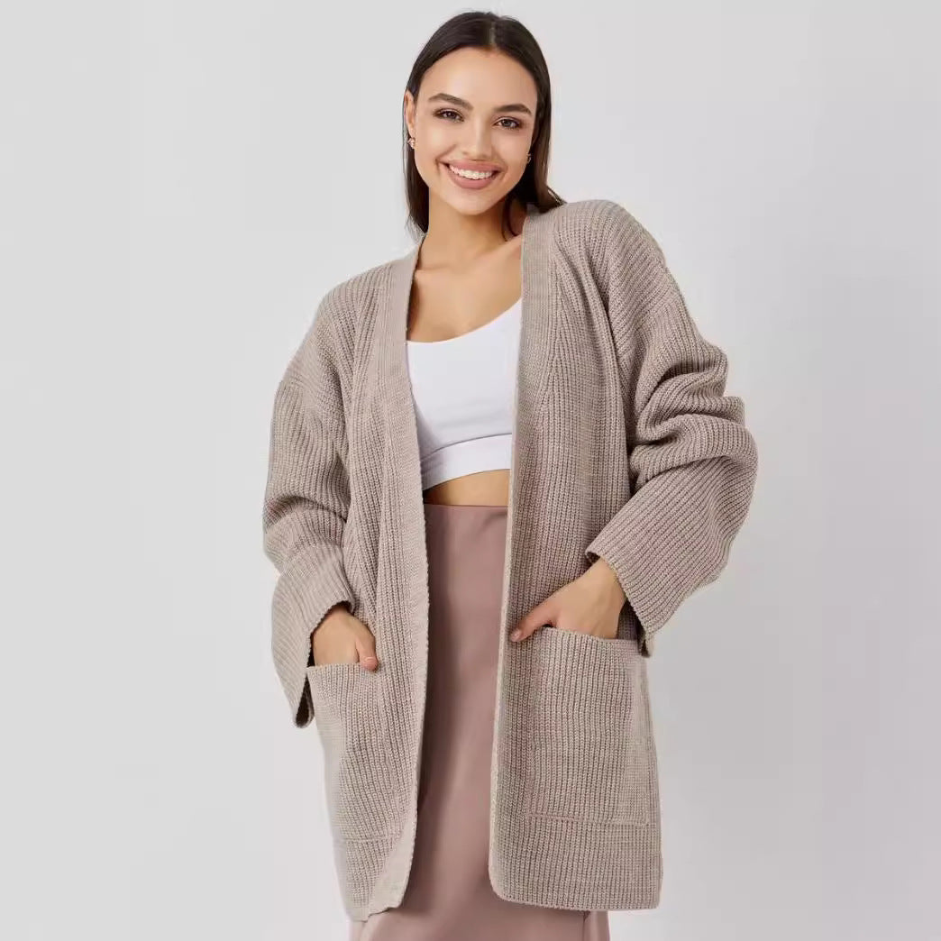 Damen Großer Strickcardigan mit voluminösen Ärmeln und praktischen Taschen Sovae