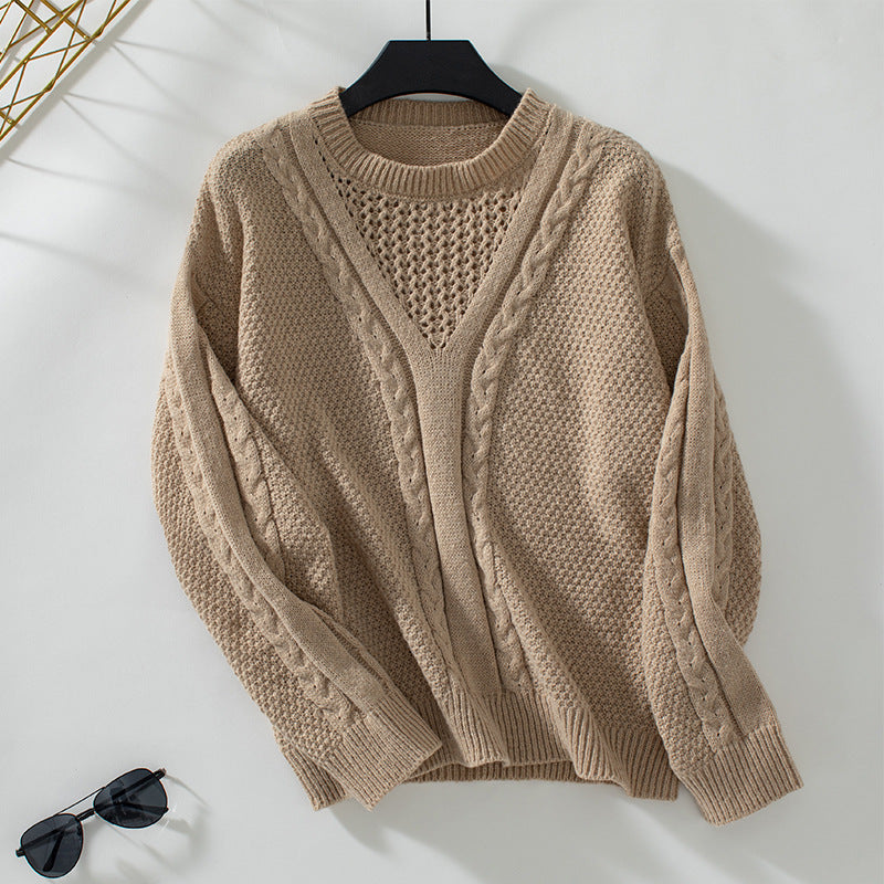 Damen Strickpullover mit modernem V-Ausschnitt und Zopfdesign Sovae