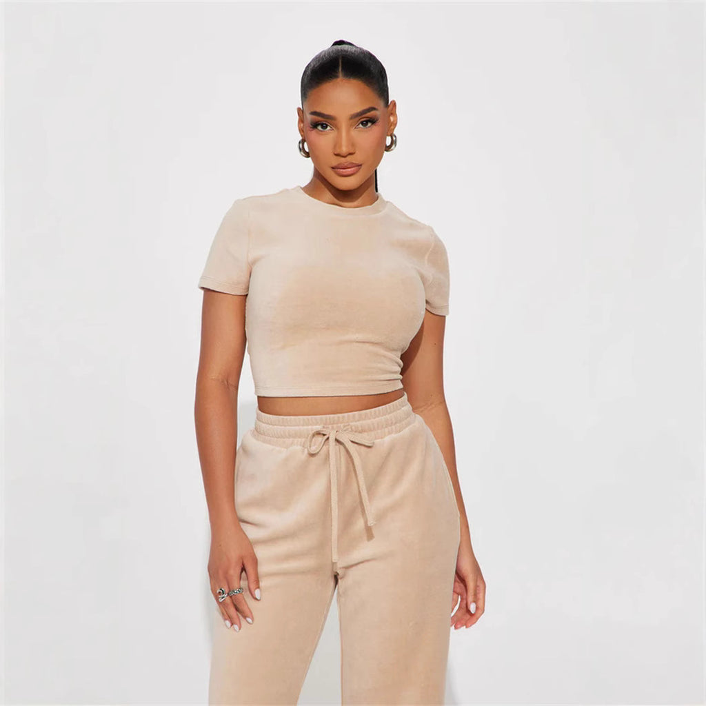 Damen Kuscheliges Fleece-Loungewear-Set mit cropped Oberteil und weiter Hose Sovae