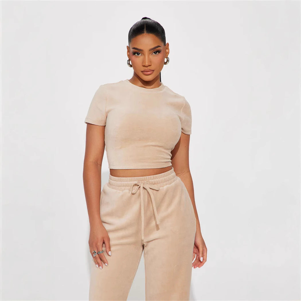 Damen Kuscheliges Fleece-Loungewear-Set mit cropped Oberteil und weiter Hose Sovae