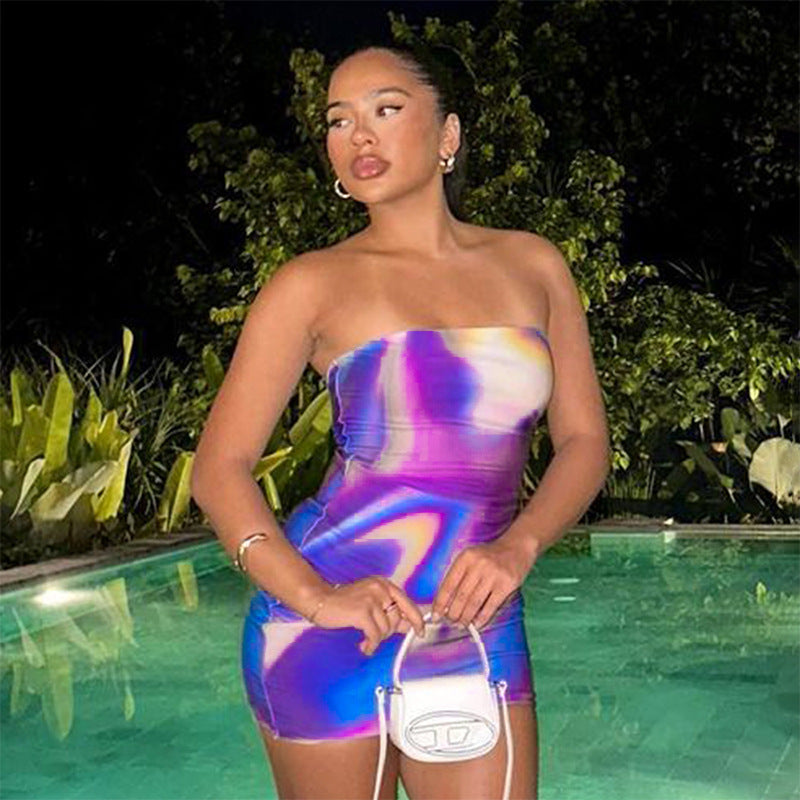 Damen figurbetontes Bandeau-Kleid mit einzigartigem Grafikdruck Sovae