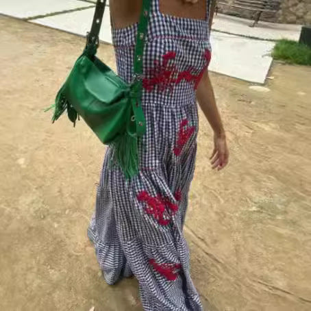 Damen luftiges Maxikleid mit Streifenmuster und floralen Stickereien Sovae