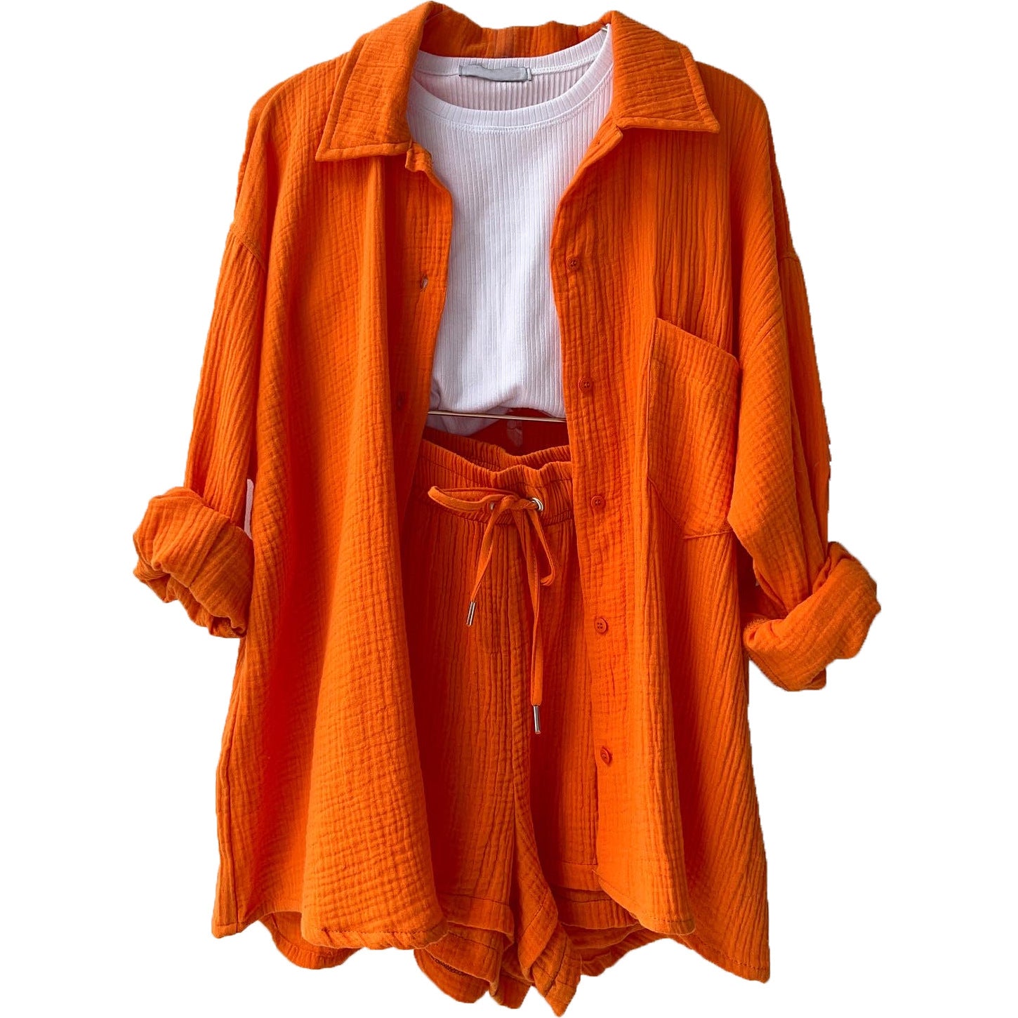 Damen lässiges Oversize-Hemd mit kurzem Schnitt und praktischen Taschen Sovae