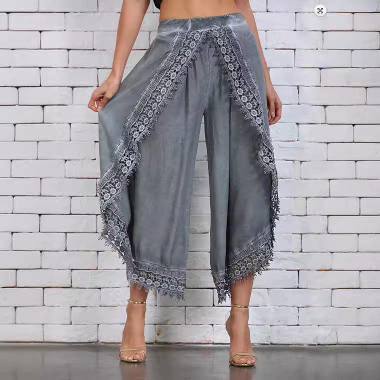 Damen luftige Palazzo-Hosen mit Spitzenakzenten Sovae