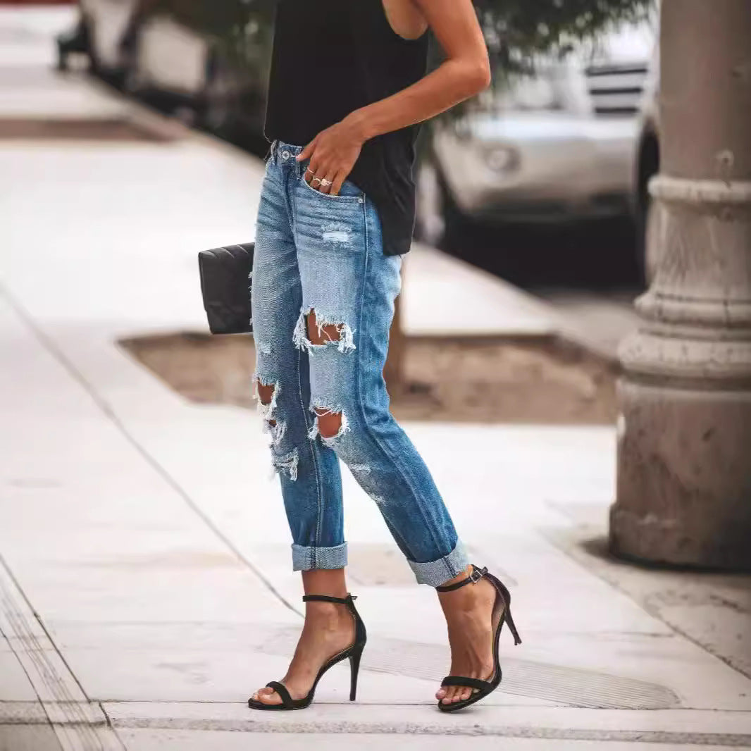 Damen Zerstörte Boyfriend Jeans im Relaxed Fit Sovae