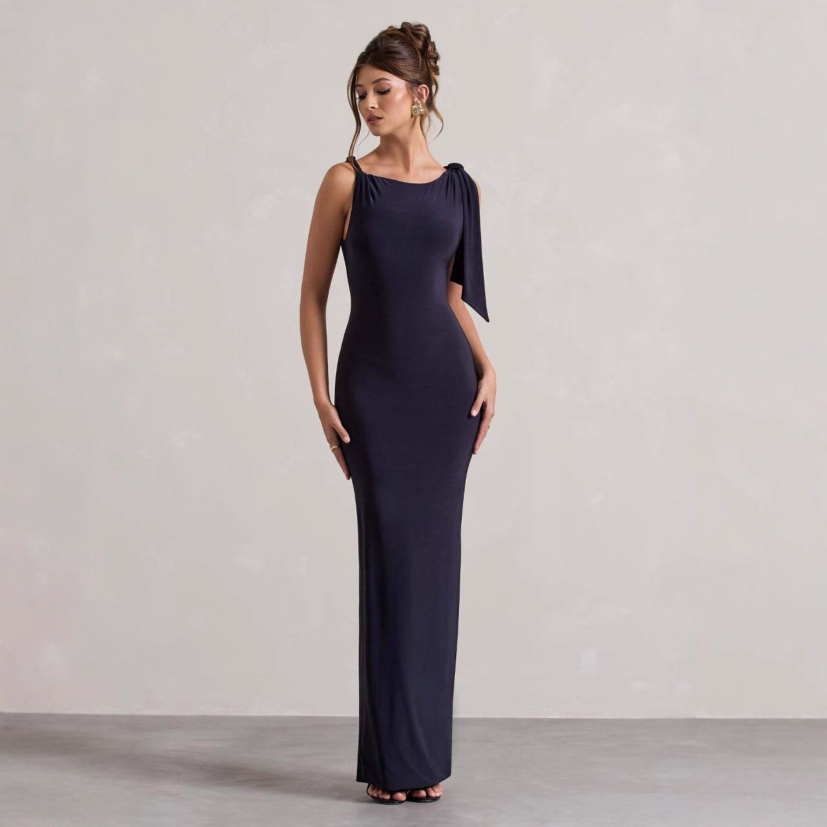 Damen elegantes Maxikleid mit asymmetrischem Träger Sovae