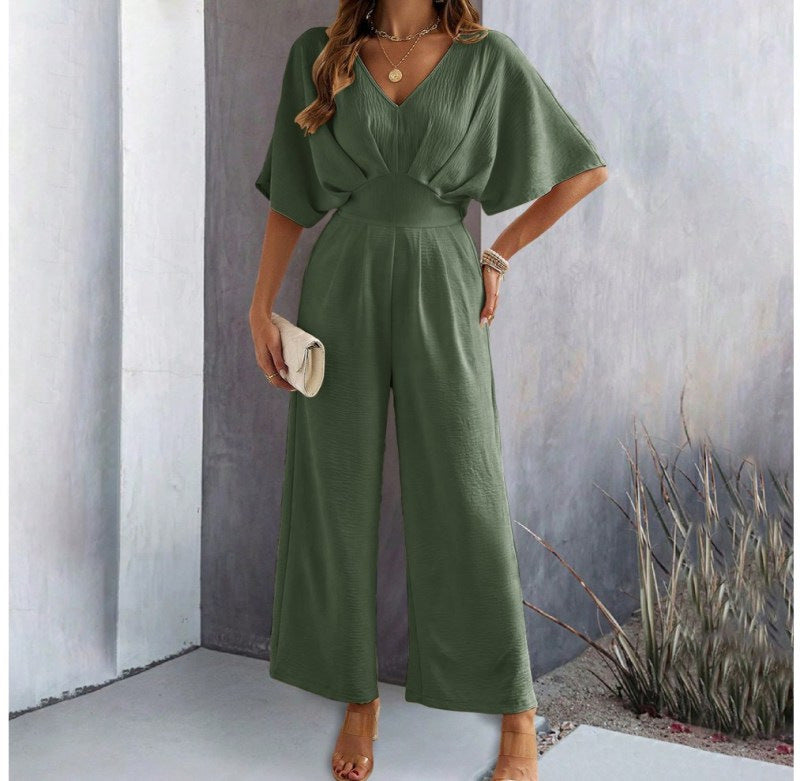 Damen stilvoller Jumpsuit mit V-Ausschnitt und Weitem Bein Sovae