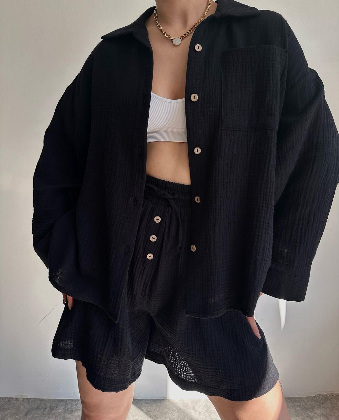 Damen lässige Strukturierte Hemdbluse Sovae