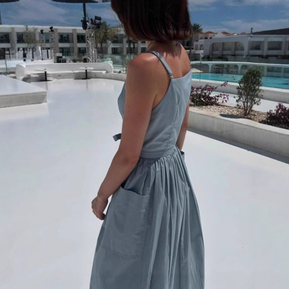 Damen Maxikleid mit Seitentaschen und bindbarem Gürtel Sovae