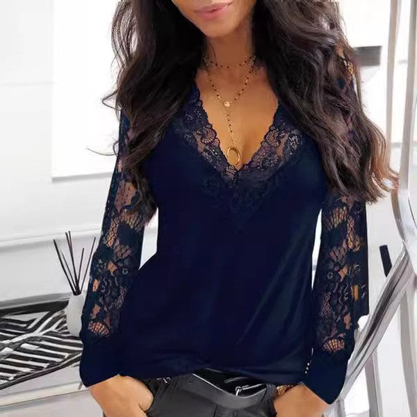 Damen Elegantes Oberteil mit Spitzenärmeln Sovae