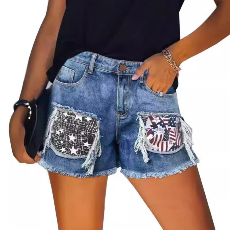 Damen Modische Denim-Shorts mit kreativen Taschen Sovae