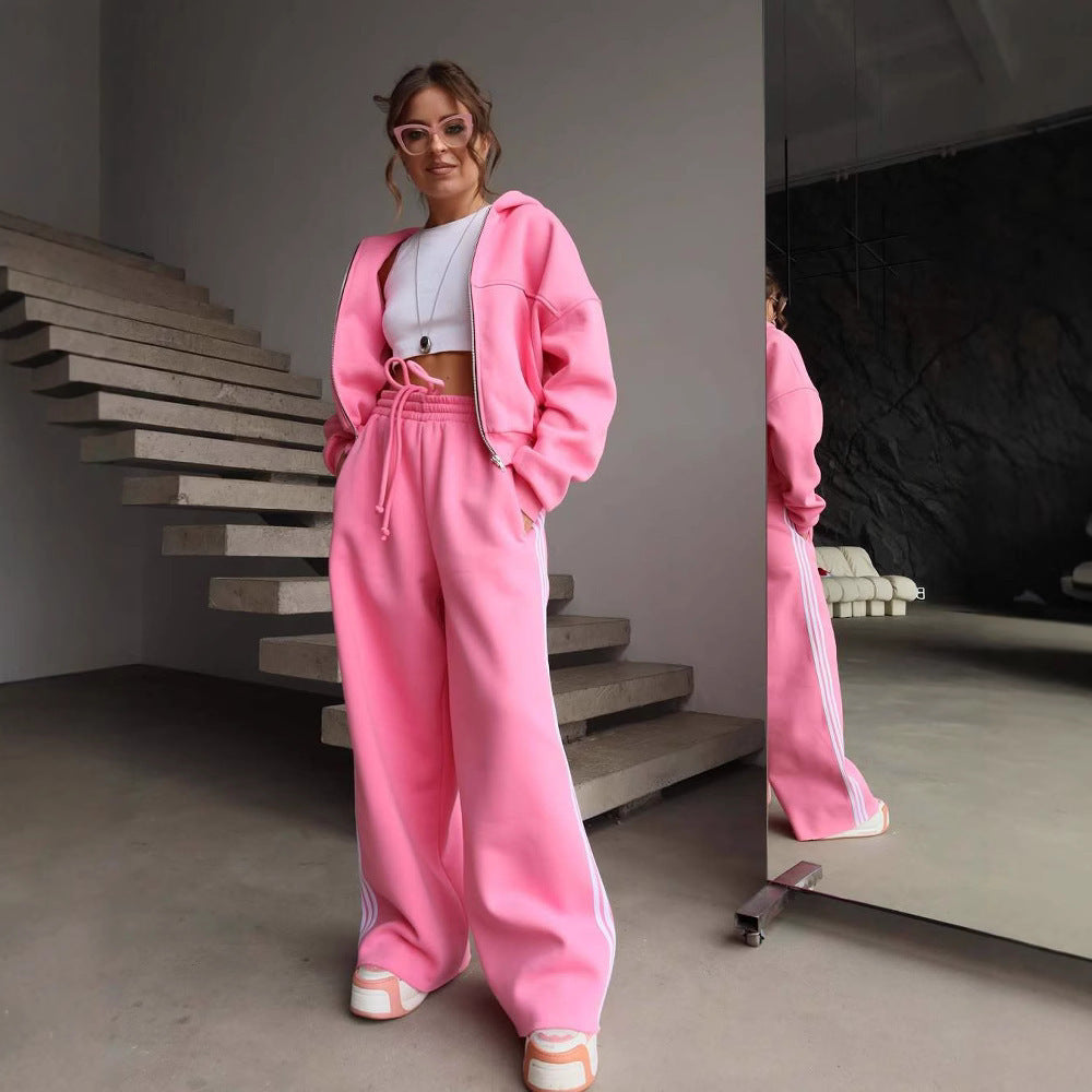 Damen Sportliches Loungewear-Set mit cropped Jacke und bequemen Jogginghosen Sovae