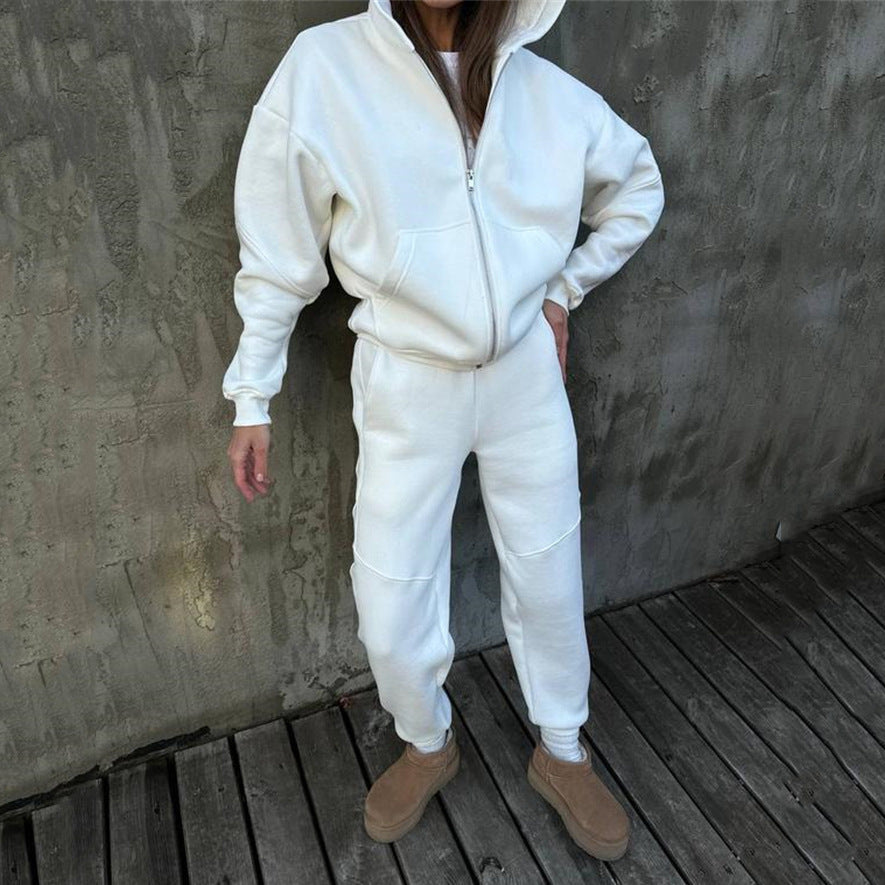 Damen bequemer Fleece-Trainingsanzug mit hohem Kragen Sovae
