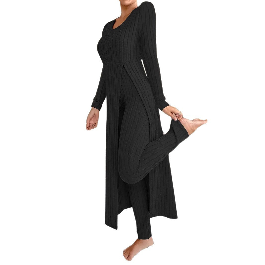 Damen elegantes Strick-Jumpsuit mit seitlichen Schlitzen Sovae
