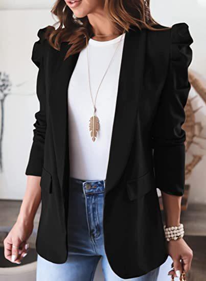 Damen Modischer Blazer mit angeschnittenen Puffärmeln und praktischen Taschen Sovae