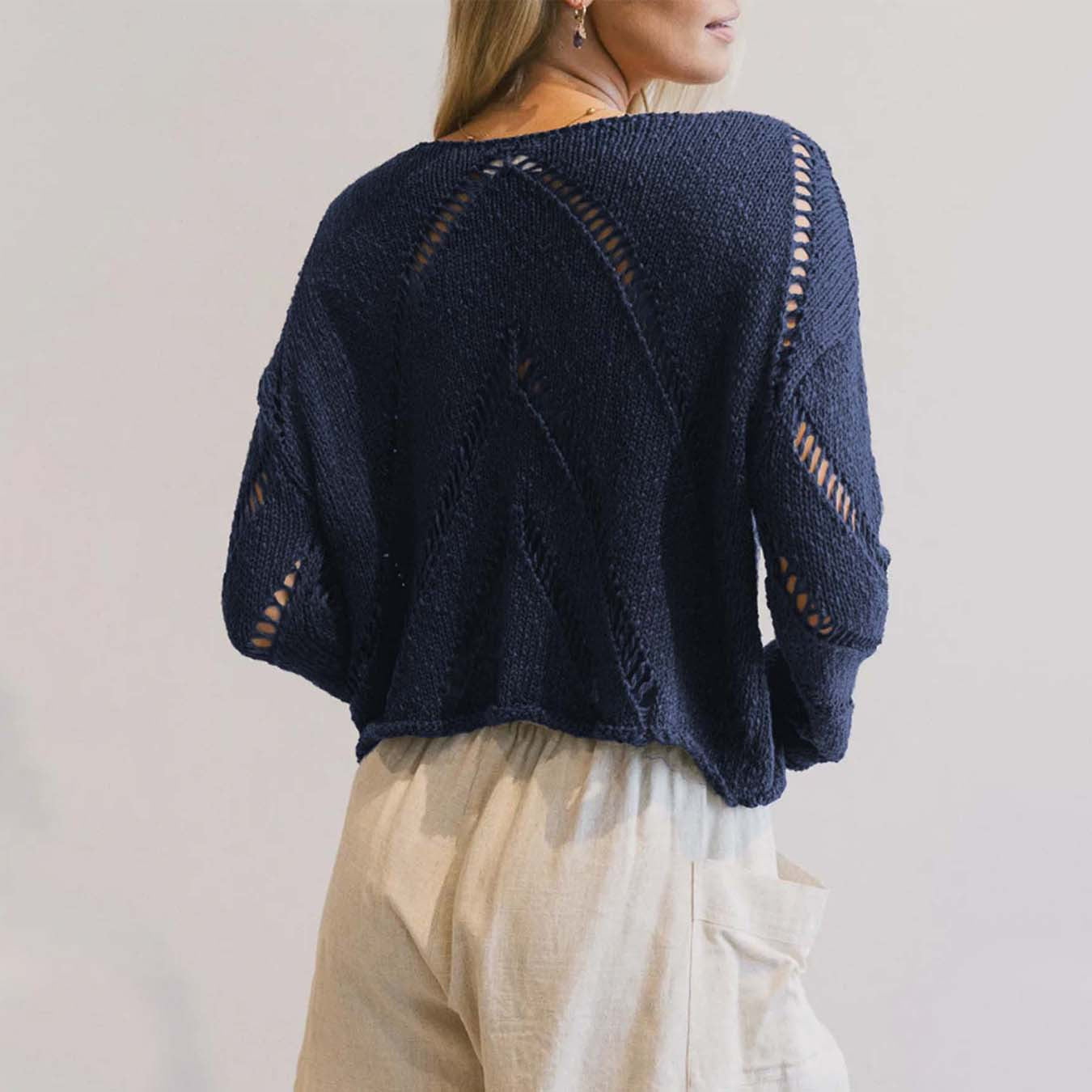 Damen lässiger Strickpullover mit luftiger Maschenstruktur Sovae