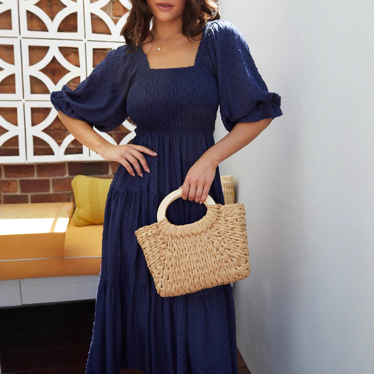 Damen Midikleid mit luftigen Ärmeln und ausgefallenem Volant Sovae