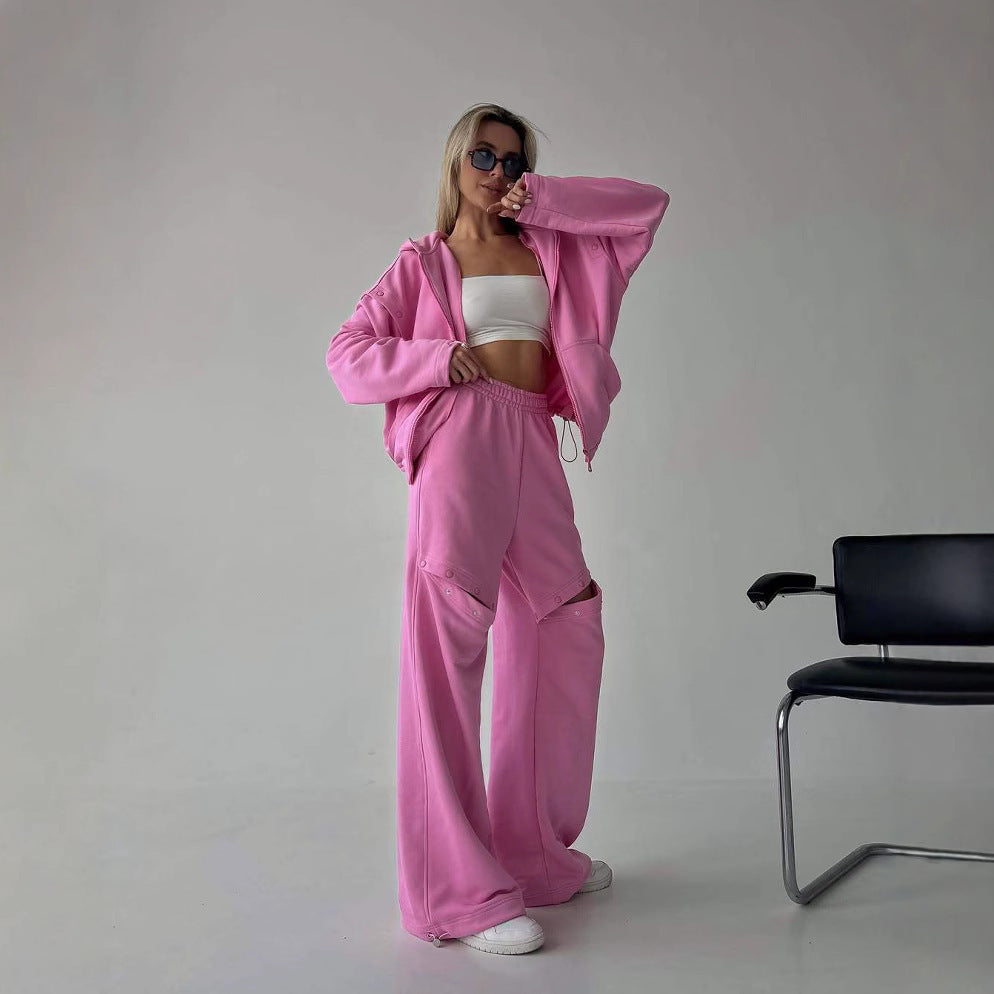 Damen Sportlicher Hoodie und weite Loungehose Set Sovae