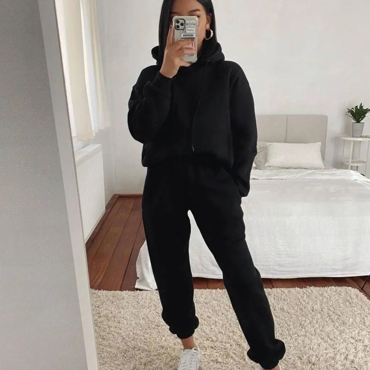 Damen lässiger Fleece-Hoodie und Jogginghose Set Sovae
