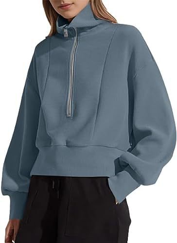 Damen sportlicher Zip-Pullover mit hohem Kragen Sovae