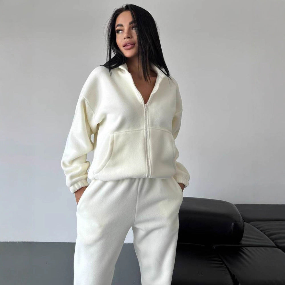 Damen Fleece-Loungewear-Anzug mit Reißverschluss und Kapuze Sovae